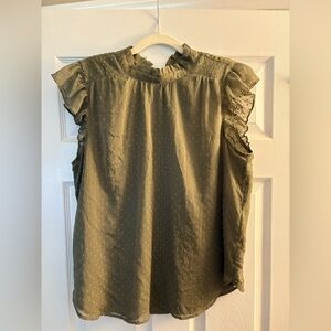 LOFT Olive Ruffle Sleeve Blouse